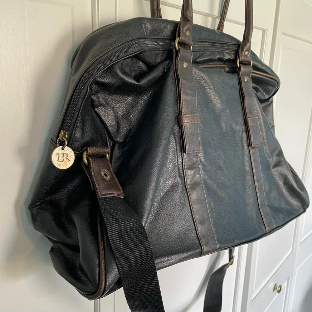 UR Faux Leather Black Brown Duffel Bag Men's Travel Gym